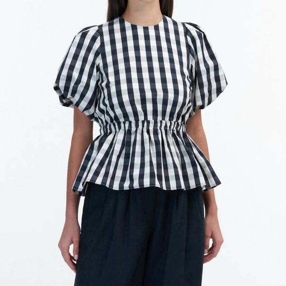 Tanya Taylor Chelsey Cotton-Silk Gingham Peplum Top M NWOT - Picture 1 of 5